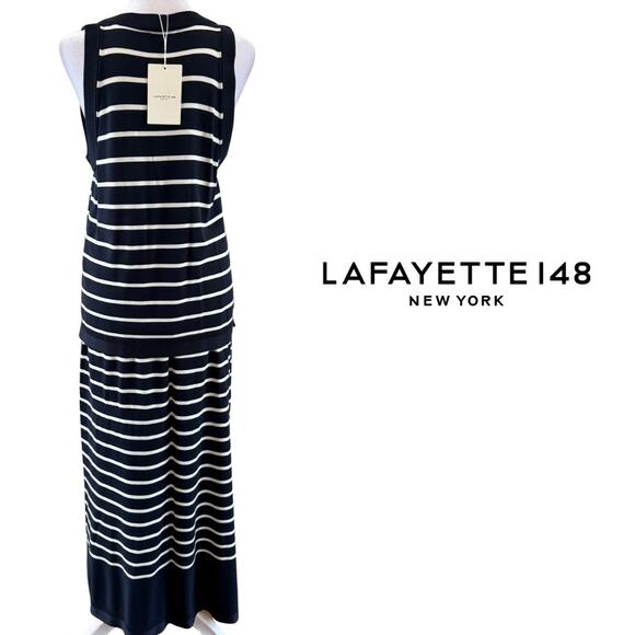NWT LAFAYETTE 148 NEW YORK Midi Skirt & Top Stripe Print “Ink Multi” Stripe M - Picture 8 of 12